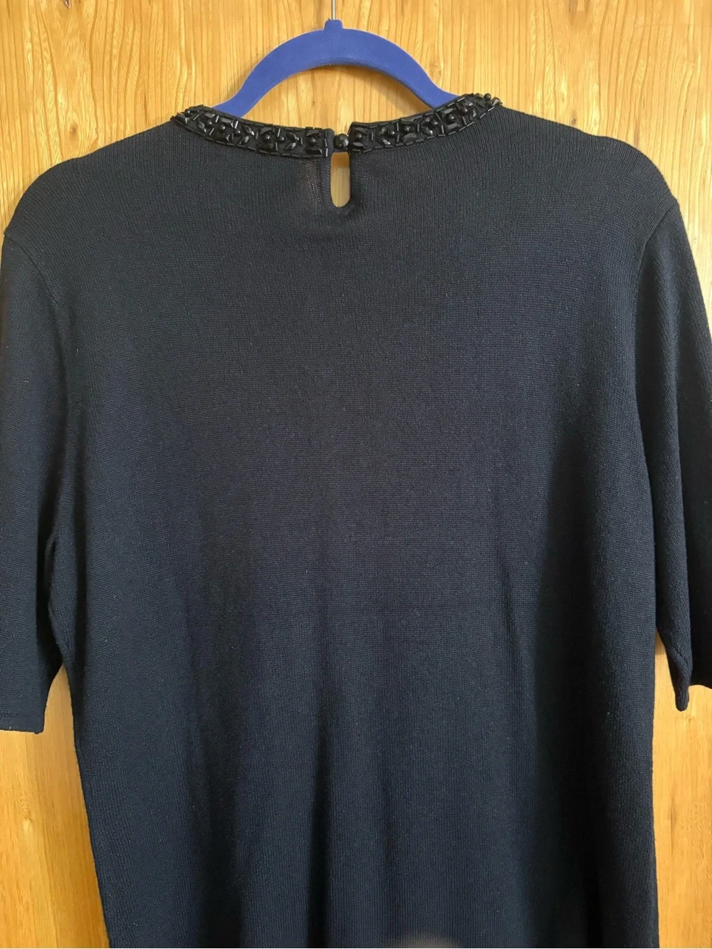 Women’s Lauren Ralph Lauren Black Beaded-Neck Short Sleeve Silk/Cashmere Sweater - Picture 2 of 4
